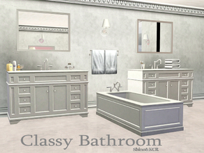 Sims 3 — Bathroom Classy by ShinoKCR — Classic Bathroom in white, black and wood - Bathtub - Shower Glass recolorable