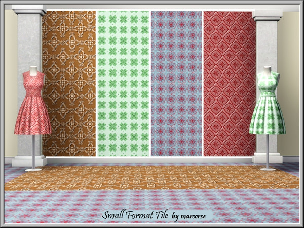 Sims 3 — Small Format Tiles_marcorse.. by marcorse — Four small format Tile patterns in floral and star designs.