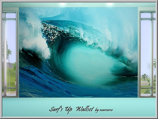 Sims 3 — Surf's Up Wallset_marcorse by marcorse — A spectacular surf rolling towards shore, Surf's Up is a 4-panel
