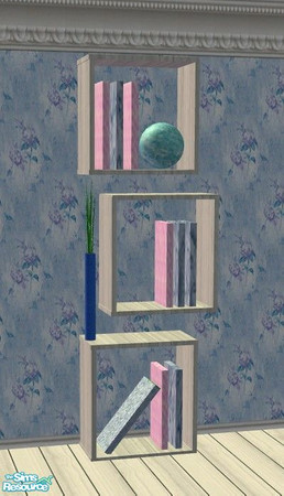 Sims 2 — Repose Living - Bookcase by Riverwillows — Lovely blues and floral recolor of RICCI2882\'s wonderful Indy