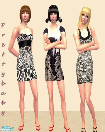 Sims 2 — Black and White by pretty_baby — 3 dresses for your adult sims. No mesh required. Enjoy!!
