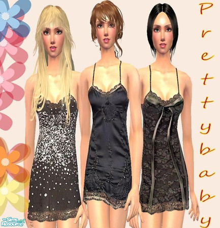 Sims 2 — Nightie Set by pretty_baby — 3 black themed nighties for your adult simmie:) no mesh is required. enjoy!!
