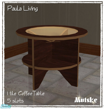 Sims 2 — Paula 1tile Coffeetable by Mutske — New Mesh. Requires the Paula 2tile coffeetable for texture. With 5 slots.