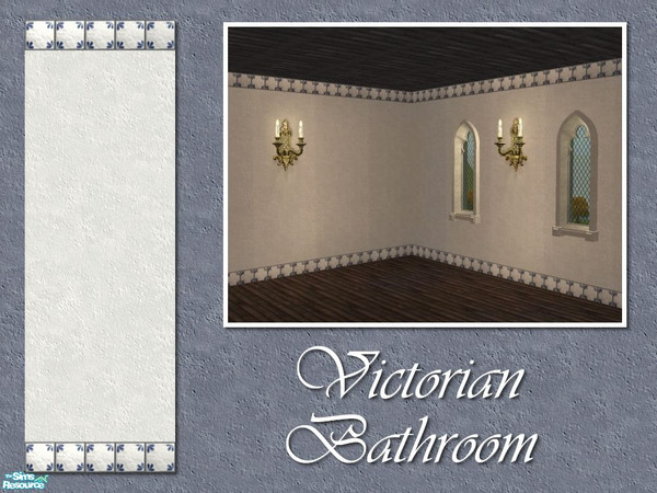 Sims 2 — Victorian Bathroom Wallpaper - White with Tile Trim by Cyclonesue — One of four wallpapers to match the