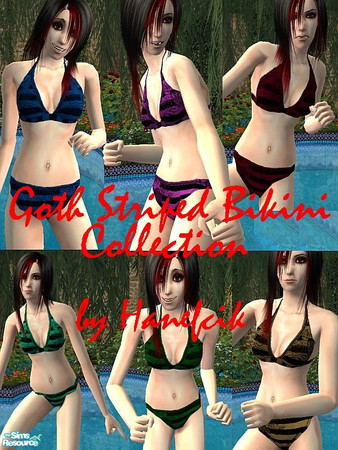 Sims 2 — Goth Striped Bikini Collection by Hanefcik — Aren't your Sims bored with the bright neon colours of their
