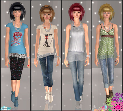 Sims 2 — Cute Overdose by simal10 — Four lovely outfits with alpha lace skirts, 3D necklaces and bangles. Enjoy :)DO NOT