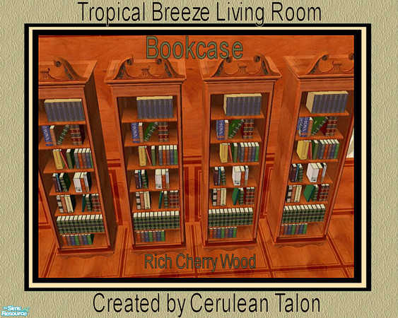 Sims 2 — Tropical Breeze Living Room - Book Case by Cerulean Talon — Light tropical breezes make this living room a dream