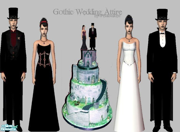 Sims 2 — Gothic Wedding Set by kollens — This Gothic Formal Wedding set encludes, 3 Wedding dresses, 3 Mens Suits, 3