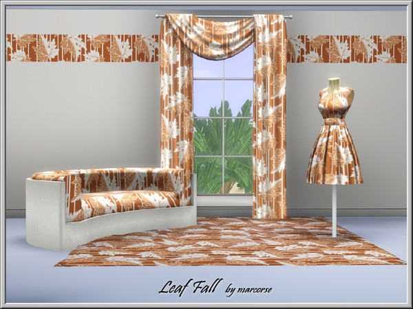 Sims 3 — Leaf Fall_marcorse by marcorse — Two-toned, brown leaves in a falling pattern against a striped background.