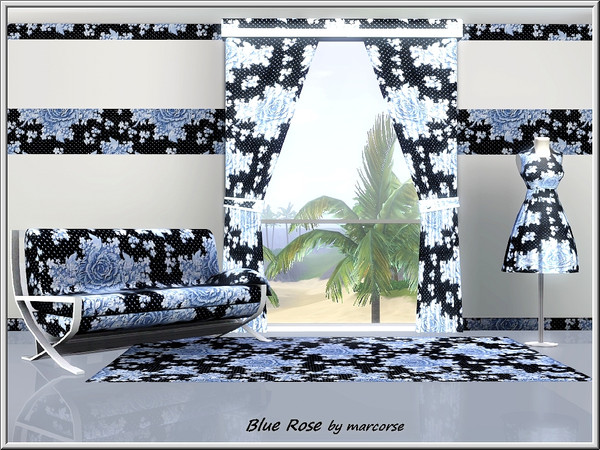 Sims 3 — Blue Rose_marcorse by marcorse — Fabric pattern: magnificent blue/black cabbage-rose wallpaper