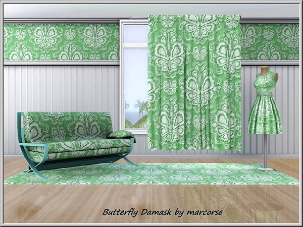 Sims 3 — Butterfly Damask_marcorse by marcorse — Fabric pattern: green/white damask in a butterfly design