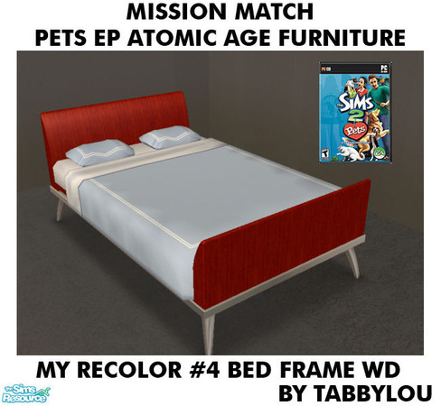 Sims 2 — TL - MM PetsAtomicAge Recolor04Wd BedFrame by TabbyLou — Double Bed Frame in My Recolor #4 Wood Recolor of Pets