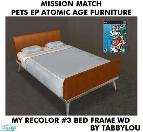 Sims 2 — TL - MM PetsAtomicAge Recolor03Wd BedFrame by TabbyLou — Double Bed Frame in My Recolor #3 Wood Recolor of Pets