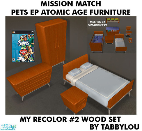 Sims 2 — TL - MM PetsAtomicAge Recolor02Wd Set by TabbyLou — My Recolor #2 Wood Recolor of Pets Atomic Age furniture to