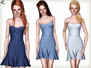 Sims 3 — Flared Strapless Denim Dress by zodapop — Inspired by Balmain's Resort 2014 collection, this flared, strapless