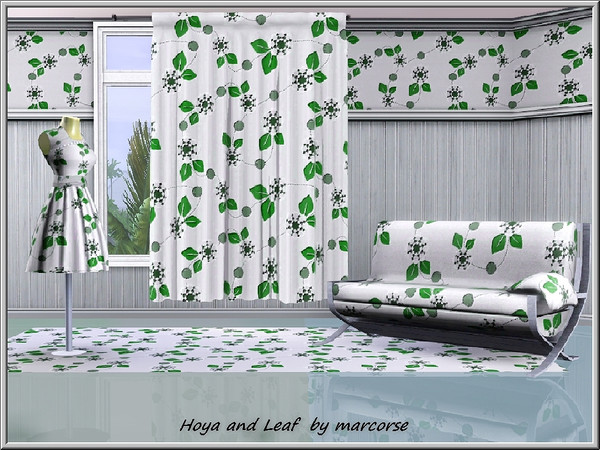 Sims 3 — Hoya and Leaf_marcorse by marcorse — Fabric pattern: Stylised hoya flowers and leaves in a random design.
