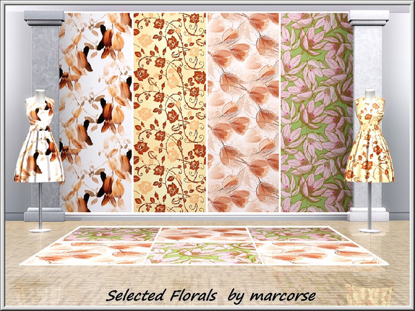 Sims 3 — Selected Florals_marcorse by marcorse — Four Fabric patterns all featuring flowers.