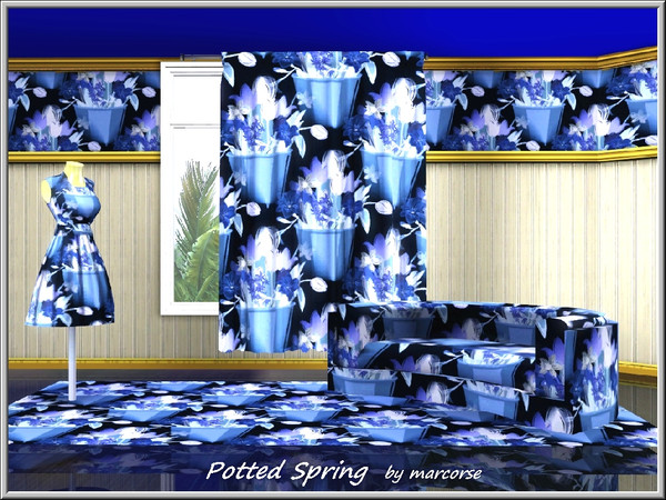 Sims 3 — Potted Spring_marcorse by marcorse — Themed pattern: a pot of Spring flowers in blue and black