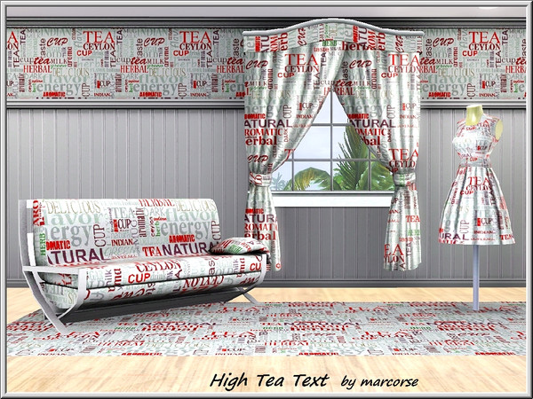 Sims 3 — High Tea Text_marcorse by marcorse — Themed pattern: Text design of tea varieties and tastes