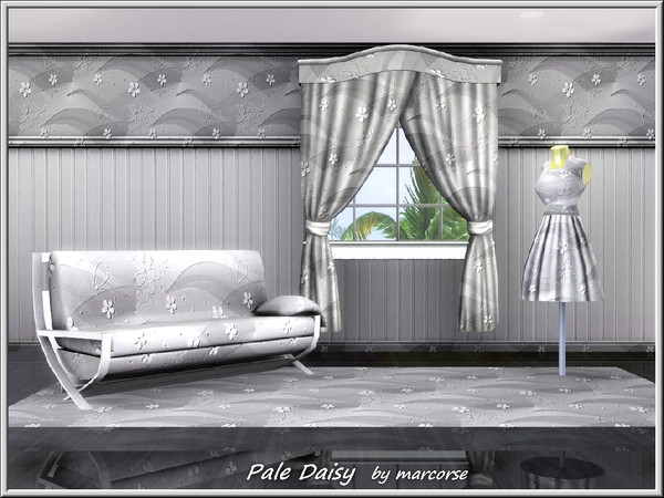 Sims 3 — Pale Daisy_marcorse by marcorse — Abstract pattern: grey and white daisies in a wave design