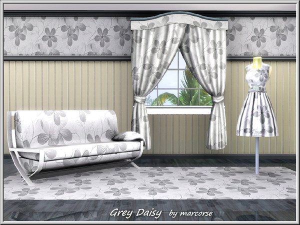 Sims 3 — Grey Daisy_marcorse by marcorse — Fabric pattern: grey daisies, pale stems and leaves
