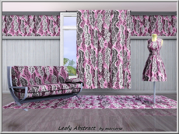 Sims 3 — Leafy Abstract_marcorse by marcorse — Abstract pattern: vertical abstract design of wavy leaves in pink and