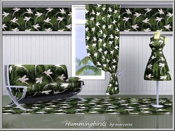 Sims 3 — Hummingbirds_marcorse by marcorse — Fabric pattern: dark toned hummingbird and flower pattern - green and white