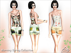 Sims 3 — Morning Spring Collection- Top and Shorts- by Devirose — The set includes two corset top with fantasies of