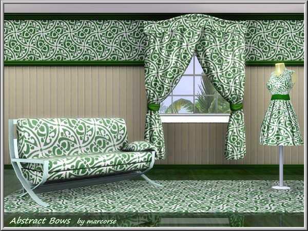Sims 3 — Abstract Bows_marcorse by marcorse — Abstract pattern: allover abstract, greenn and white bow design
