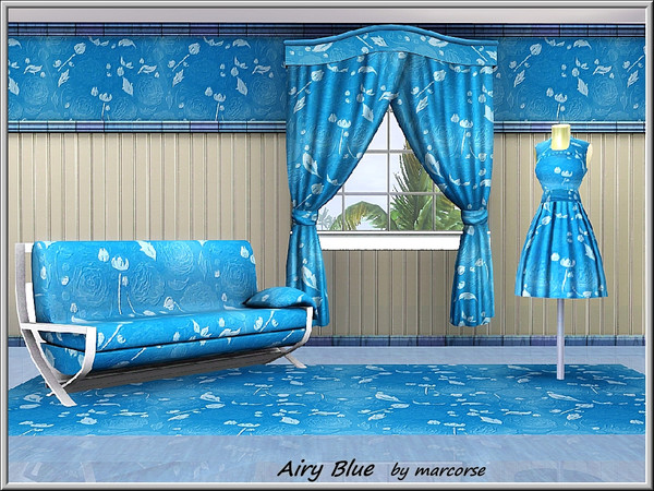 Sims 3 — Airy Blue_marcorse by marcorse — Fabric pattern: blue leaf and rose pattern, in an 'airy' design