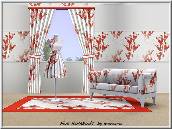 Sims 3 — Five Rosebuds_marcorse by marcorse — Fabric pattern: five red rosebuds in a regular repeat design