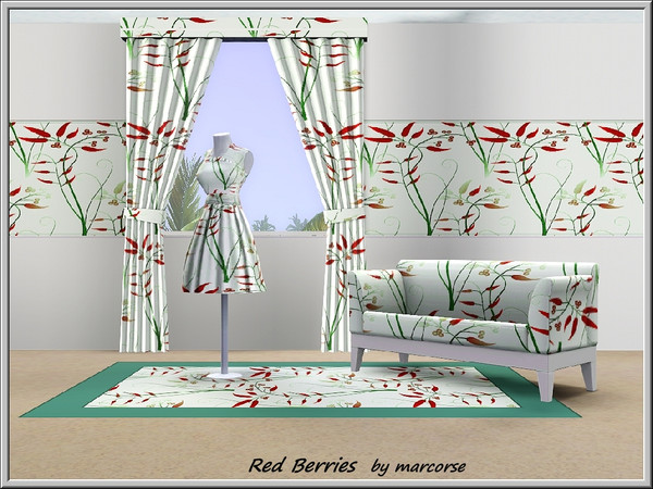 Sims 3 — Red Berries_marcorse by marcorse — Fabric pattern: red berries and green leaves