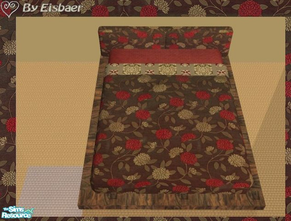 Sims 2 — Murano Tokyo Kosha - Bed by Eisbaerbonzo — Heavy wood and brown/red fabrics, a cozy variant of the Tokyo theme.