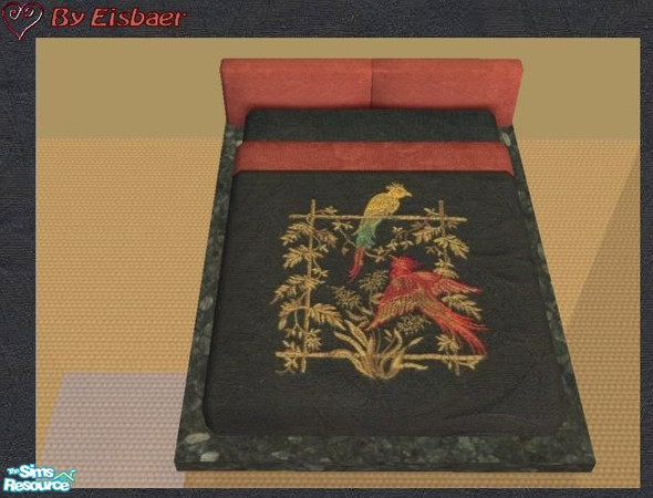 Sims 2 — Murano Tokyo Blackkonya - Bed by Eisbaerbonzo — Low Asian-style granite bed dressed in red and black. 