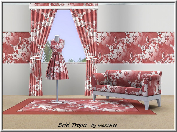 Sims 3 — Bold Tropic_marcorse by marcorse — Fabric pattern: bold tropical flowers in white on dull red
