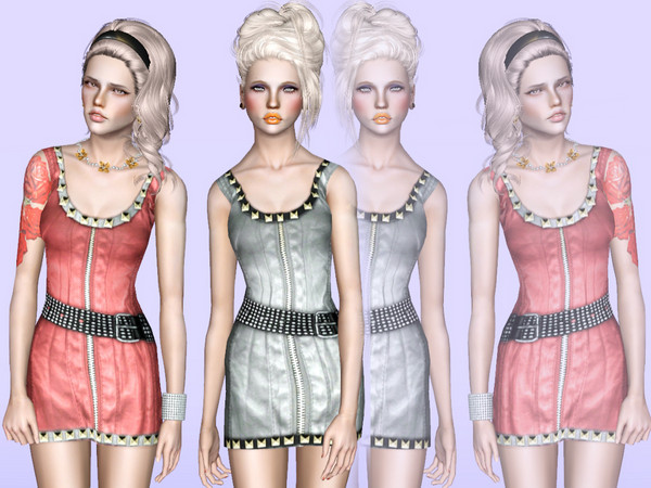 Sims 3 — Hard by Stefan04122 — Studded leather dress with 3 recolorable channels.