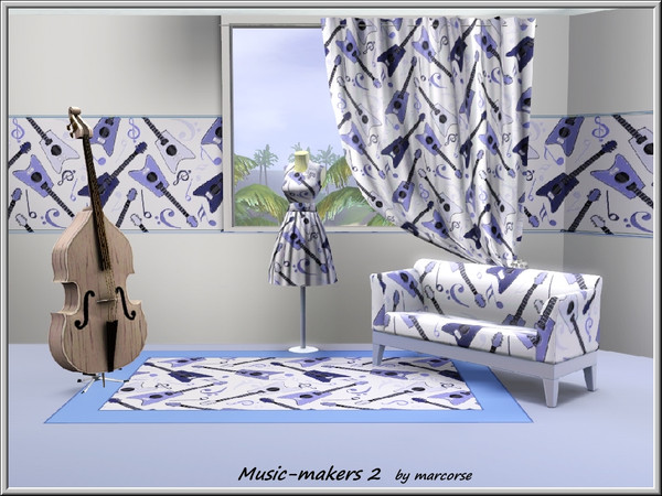 Sims 3 — Musicmakers 2_marcorse by marcorse — Themed pattern: musical instruments in blue and white.