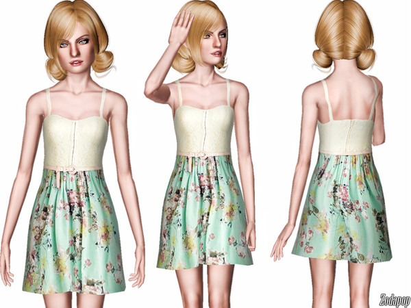 Sims 3 — (TEEN) Crochet and Floral Twofer Dress by zodapop — This floral twofer dress is darling dressed down or all