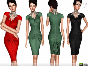 Sims 3 — Dress With Embellished Neck by ekinege — Draped dress with embellished golden neck. Short sleeves. Hidden back