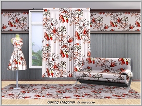 Sims 3 — Spring Diagonal_marcorse by marcorse — Fabric pattern: red and yellow Spring blossoms in a diagonal pattern