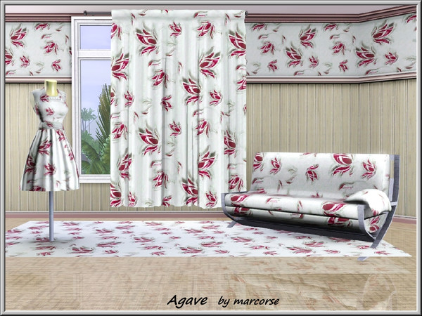Sims 3 — Agave_marcorse by marcorse — Fabric pattern: clumps of red agave leaves and shadows