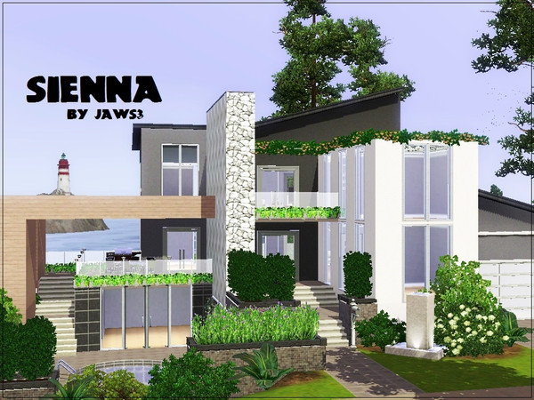 Sims 3 — Sienna by Jaws3 — This stunningly modern home features four bedrooms, two bathrooms, office, games room,