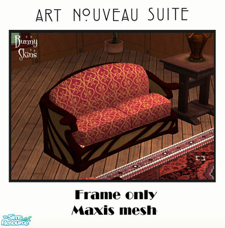 Sims 2 — Art Nouveau Suite: Mahogany L/seat Frame by BunnyTSR — Dark mahogany wood recolour of Maxis\' Boroccoco art