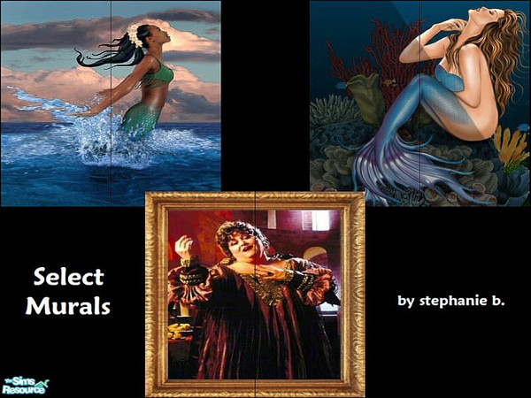 Sims 2 — Select Murals by stephanie_b. — This set of 6 walls creates 3 unique murals. Two murals are of mermaids and 1 is