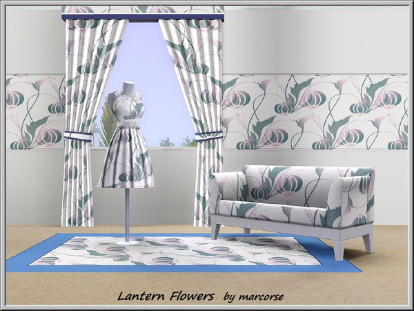 Sims 3 — Lantern flowers_marcorse by marcorse — Fabric pattern: balloon flowers resembling Chinese lanterns, in sage with