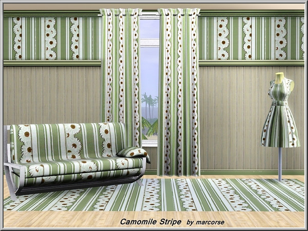 Sims 3 — Camomile Stripe_marcorse by marcorse — Fabric pattern: white camomile flowers on green/white stripe