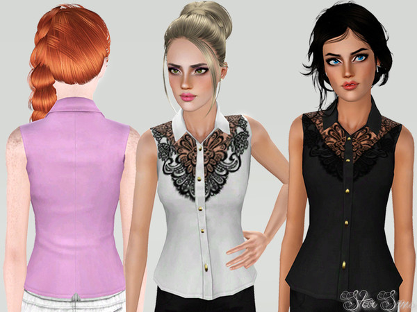 Sims 3 — Swan by StarSims — The perfect outfit for a day on the park or date. Sleeveless blouse with collar and lace