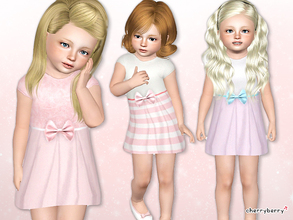 Sims 3 — Little lady dress for toddlers by CherryBerrySim — Little lady dress with beautiful satin bow for toddler girls.
