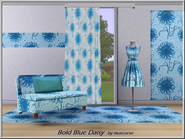 Sims 3 — Bold Blue Daisy_marcorse by marcorse — Fabric pattern: blue daisies on blue in a regular repeat
