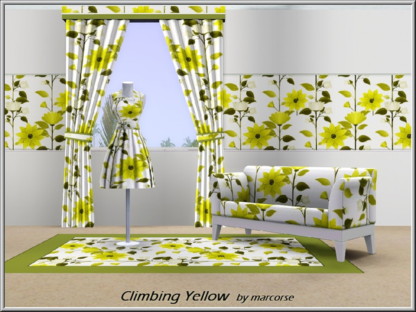 Sims 3 — Climbing Yellow_marcorse by marcorse — Fabric pattern: yellow floral in an upright design